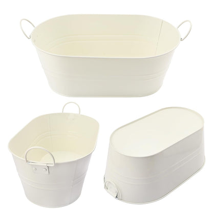 Biugaaufai 3 PCS 15.3 x 9 x 6 inches White Metal Galvanized Tub with Handles, 3 Gallon Galvanized Beverage Tubs for Parties, Large Metal Drink Ice Buckets for Beer, Wine, Cocktails & Outdoor Events