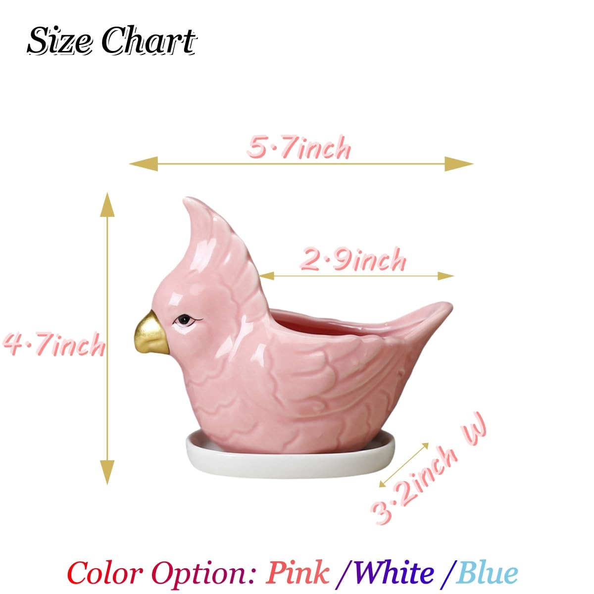 ourhommie 5.6Inch Parrot Succulent Planter Cute Bird Ceramic Pot White Small Porcelain Bonsai Pots Cactus Flowerpot Air Plant Holder Display Container for Home Office Desk Windowwill Decor, No Plants