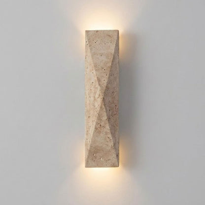 PLSDH Modern Travertine Wall Sconce, 15.7" Natural Yellow Stone Wall Lamp, Geometric Wall Light, 2-Light G9, Up Down Sconce for Living Room Bedroom Hallway Entryway