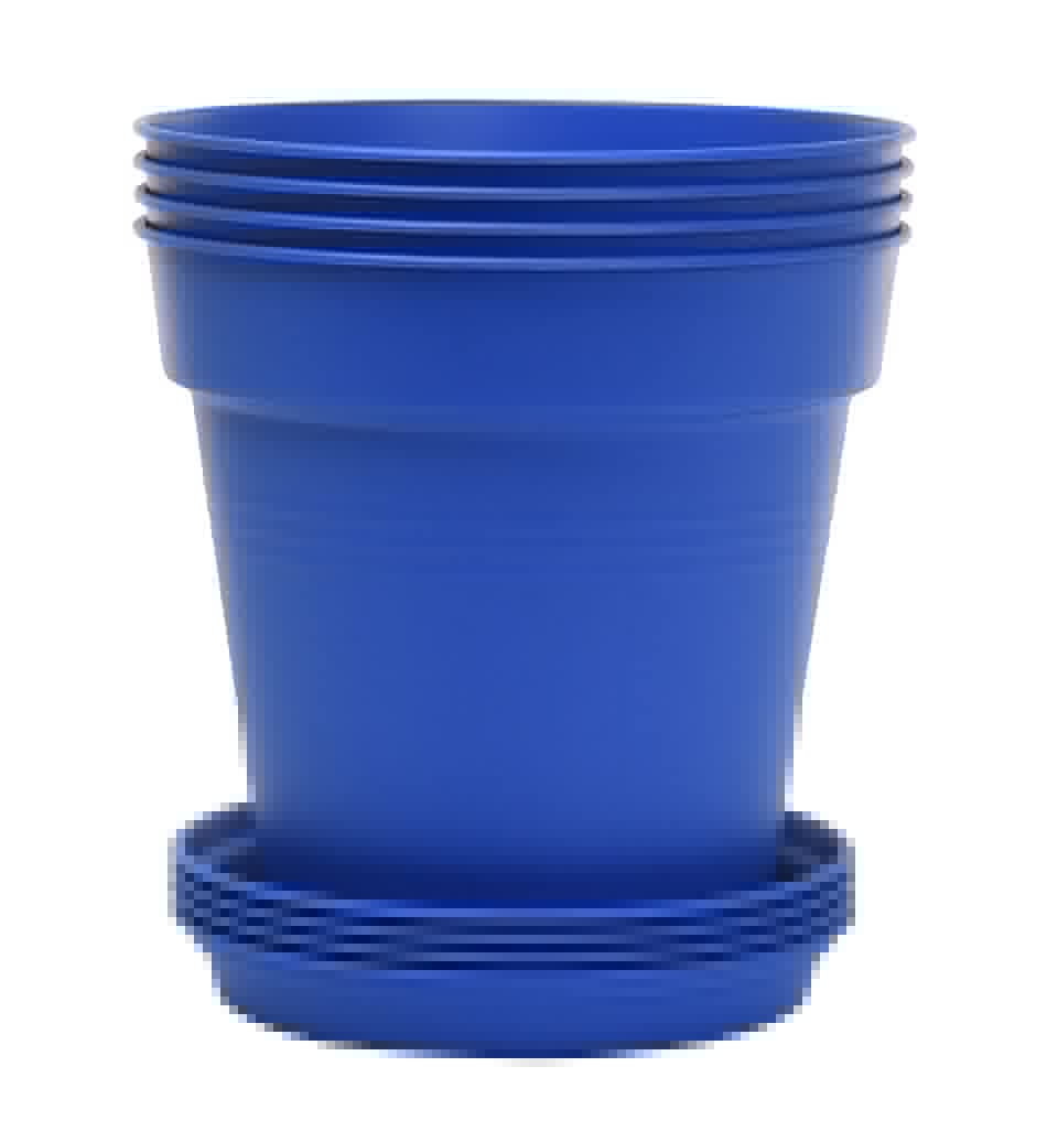 Mintra Garden Pots, 4 Pack Bulk Plastic Plant Pots with Drainage Tray, Round Indoor & Outdoor Decorative Planters with Drain Holes for Flowers, Herbs & Plants, 19cm Diameter – Blue, 7.5 in