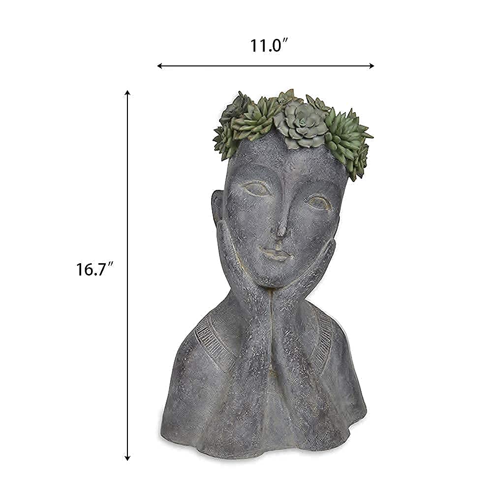 Newman House Studio Head Planter Girl Sculpture Large Face Flower Pot Succulents Cactus Pot for Home Garden Decor, Set of 2