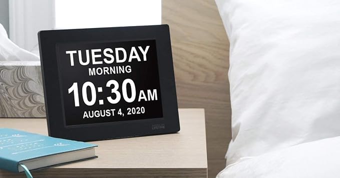 American Lifetime, New Version, Day Clock Extra Large Impaired Vision Digital Clock with Battery Backup and 5 Alarm Options Great Gift Ideas, 2 Pack Black