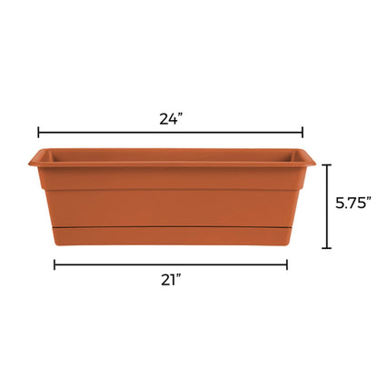 Bloem Dura Cotta Window Box Planter: 24" - Terra Cotta - with Tray, Weatherproof Resin Box, Removable Tray for Indoor & Outdoor Use, Gardening, 3 Gallon Capacity