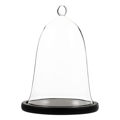 Cupcake Clear Glass Dome Cloche with Rustic Wooden Base Antique Bell Jar Display Dome for Plants Succulents Fairy Lights Photos Medals Decorative Fill and More Black Mini Cake Stand