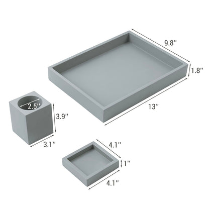 MyGift 3 pcs Set Modern Gray Concrete Desk Organizer Trays, Desktop Office Paper Tray, Stationery Holder Pencil Cup, Sticky Note Pad Holder