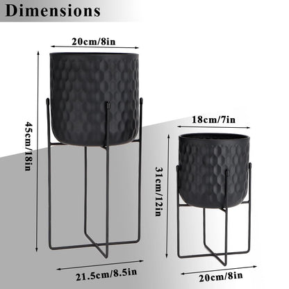 TRIROCKS Set of 2 Planters with Stand Indoor Outdoor Metal Plant Stand 8 * 18 &7 * 12 "Modern Planters Flower Pots for Living Room Corner Kitchen Office Garden Balcony Patio Decor(Black)
