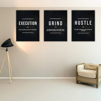 Success Canvas Painting Wall Art Quote Motivational Wall Art Execute Wall Decor 3 Pieces Black Poster Positive Inspirational Framed Artwork Prints Picture for Living Room Office 36''Wx 16''H
