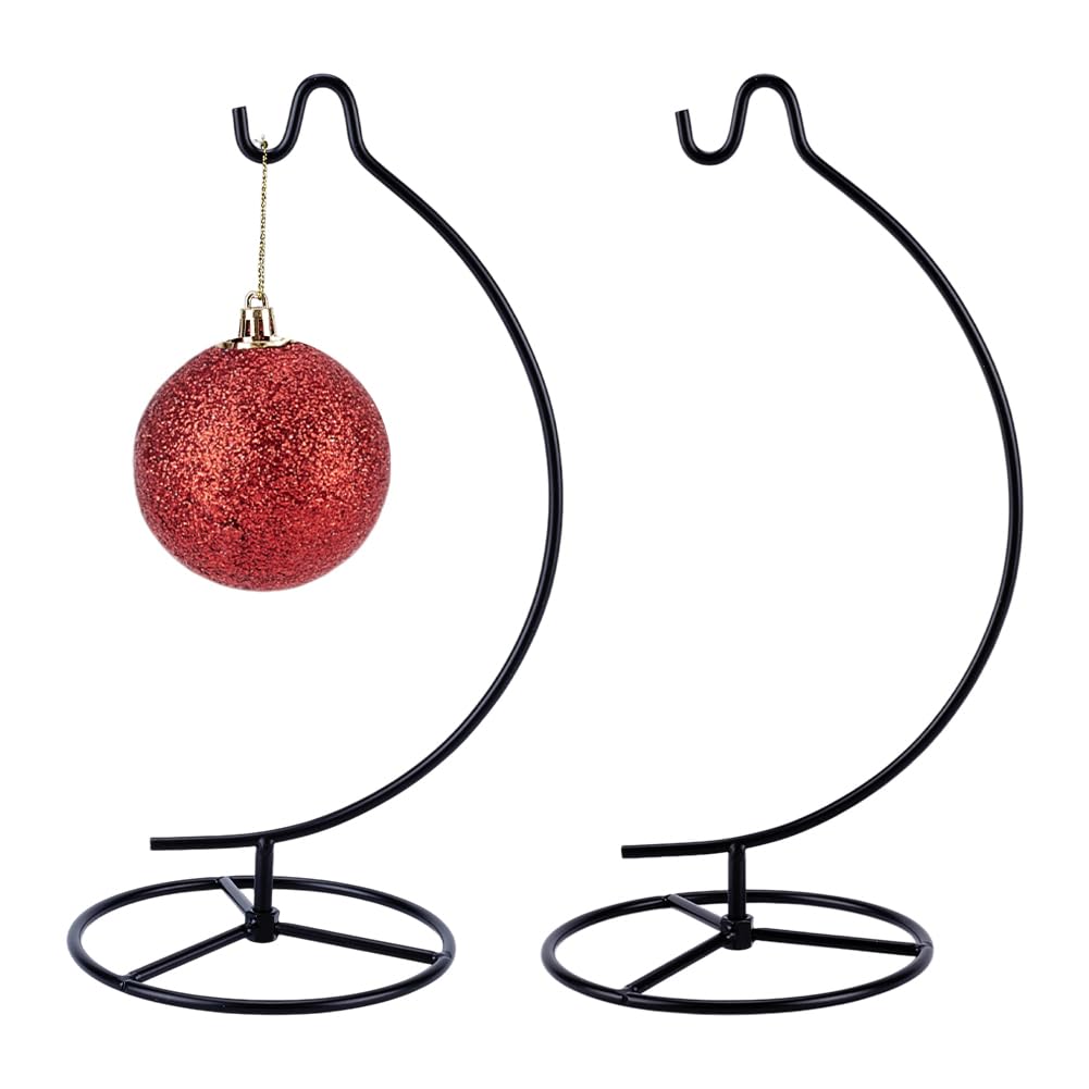 DELORIGIN 2 Sets Christmas Ornament Display Stand Holder Glass Globe Black Iron Wire Stand Hanging Hook Holder Rack for Bauble Lanterns Air Plant Terrarium Witch Ball DIY Craft Display Home Decor