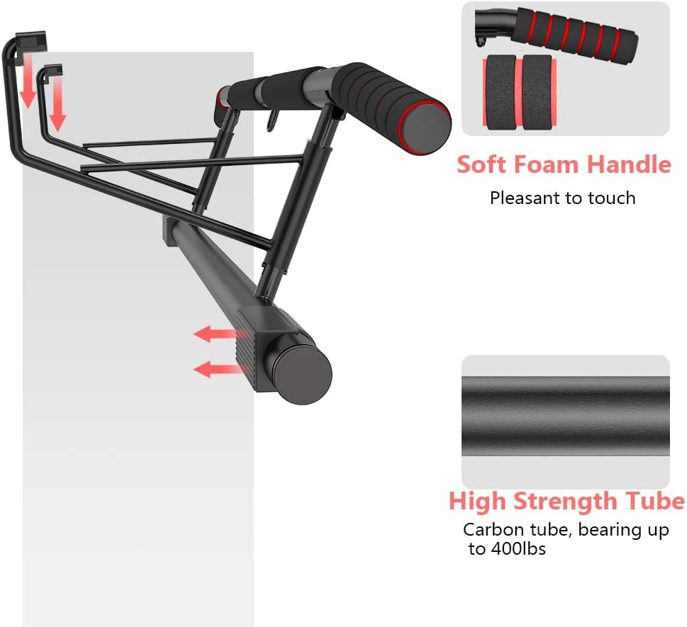 AmazeFan Pull Up Bar, Doorway Mount with Ergonomic Grip - Fitness Chin-Up Frame for Home Gym Exercise, 400 lbs Capacity, Alloy Steel, Foldable - Includes 2 Wrist Straps & Workout Guide