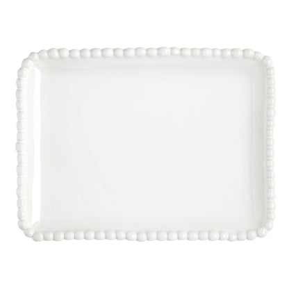 Santa Barbara Design Studio Serving Platter - Rectangular Ceramic Tray with Beaded Rim, 8", White