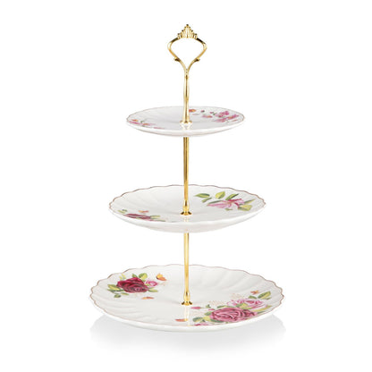 Sweejar 3 Tier Ceramic Cake Stand Wedding, Dessert Cupcake Stand for Tea Party Serving Platter (Fresh Flower)