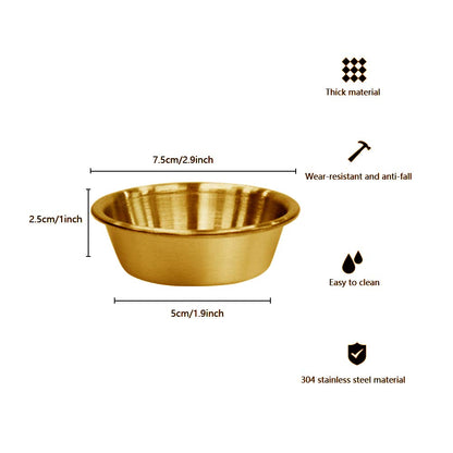 10Pack 2.3OZ Stainless Steel Sauce Dish, Seasoning Dishes, Premium Sushi Dipping Bowl Saucers, Metal Ramekins, Mini Appetizer Plates, Individual Condiment Sauce Cups (Gold)