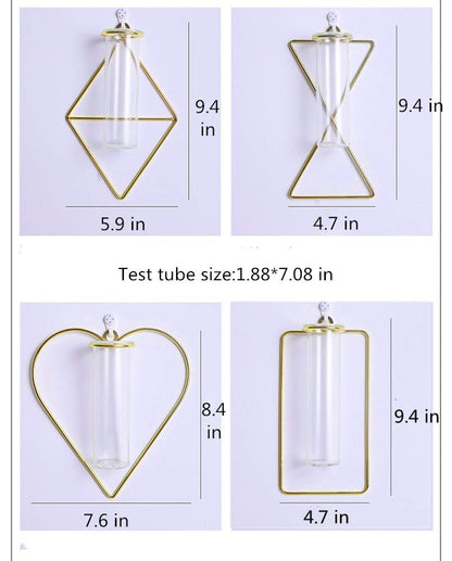 Nordic Wall Vase,Gold Geometric Vase Hanging Hydroponic Planter,Wall-Mounted Metal Glass Tube Bud Vase Decorative for Centerpieces Wedding Home Decor(Gold 4)