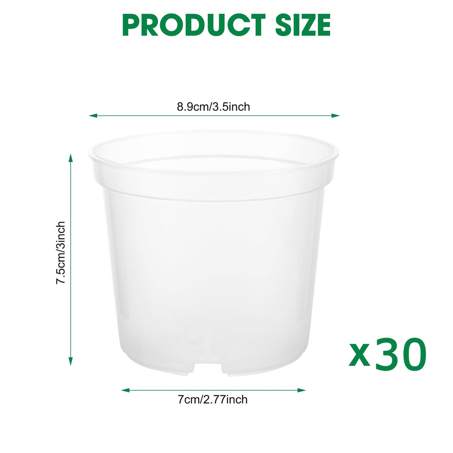 Rsipelsk 30 Pcs 3.5 Inch Clear Nursery Pots for Plants, Transparent Plastic Plant Pots with Drain Holes, Seed Starter Pots with 20 Plant Labels for Flowers Vegetable Seedlings