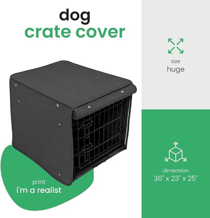 Molly Mutt I'm a Realist Dog Crate Cover, 100% Cotton Canvas Cover with 2 Roll-Up Panels, Ideal for Dog or Cat Crate, Durable, Washable, and Free of Harmful Chemicals, 36" x 23" x 25"