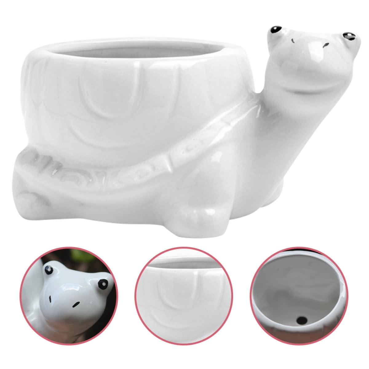Gogogmee Ceramic Succulent Pot Turtle Design Small Decorative Flower Holder for Indoor Office Decor White Cute Tortoise Planter for Garden Patio
