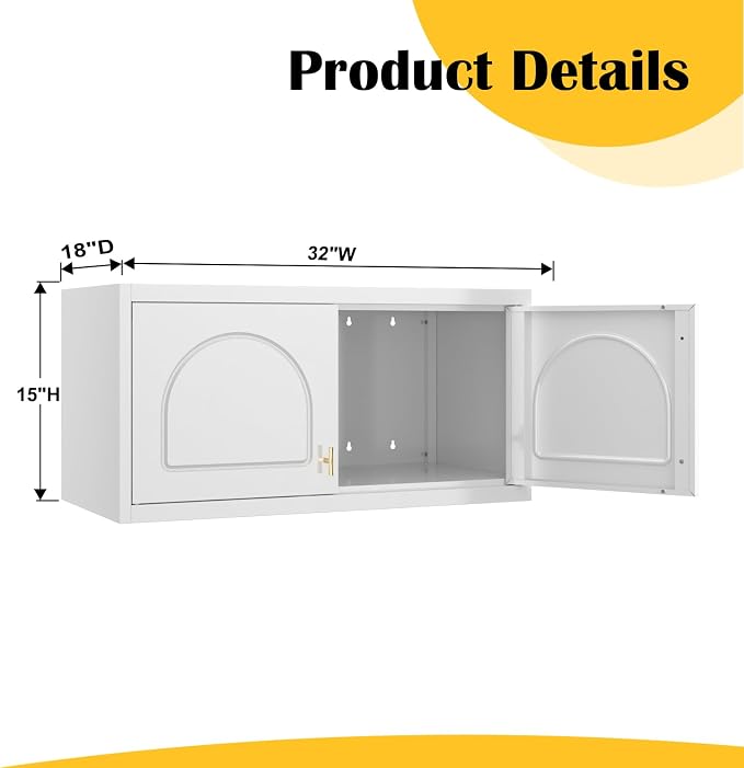 SteeLoong Wall Storage Cabinet,White Metal Bathroom Wall Mounted Cabinet,15 Inch Armoire Wardrobe Closet Storage Cabinets for Basement,Livingroom Home Office