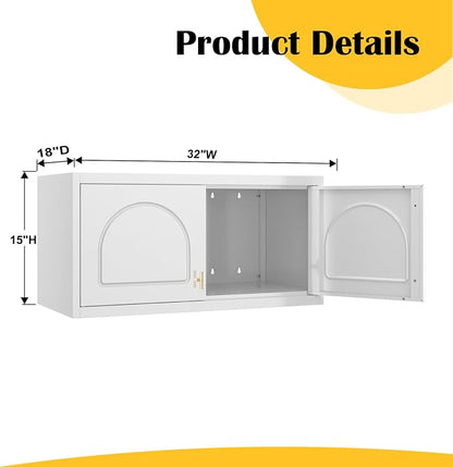 SteeLoong Wall Storage Cabinet,White Metal Bathroom Wall Mounted Cabinet,15 Inch Armoire Wardrobe Closet Storage Cabinets for Basement,Livingroom Home Office