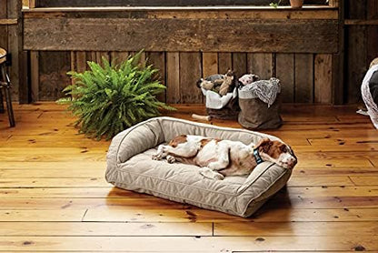 Orvis Comfort Fill-Eco Couch Dog Bed – Plush Three-Sided Bolster with Comfort Fill-Eco Cushion, Quilted Cover, Zip-Off & Machine Washable, Heathered Khaki - Large