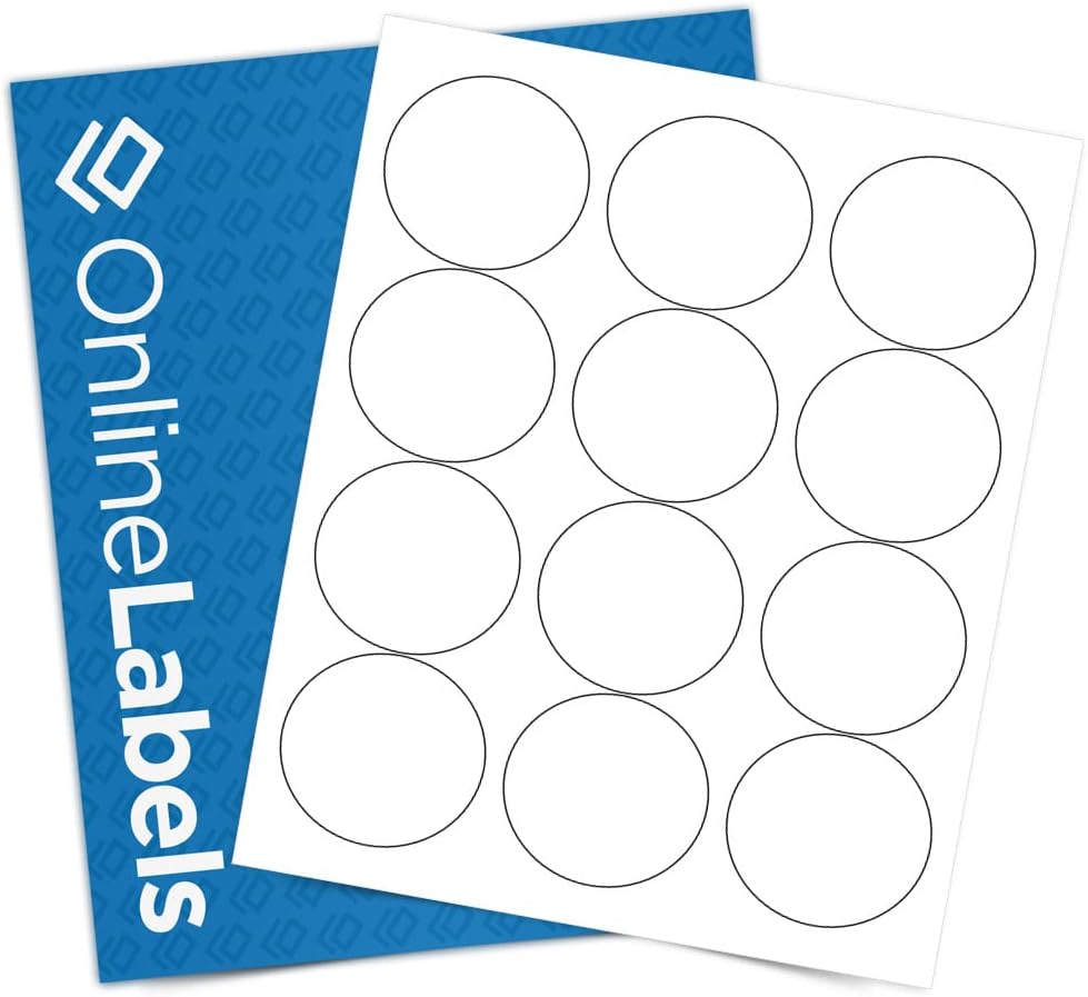 2.5" Round Labels - Permanent Adhesive, White Matte - Great for Candle & Jar Lids, Products, Favor Labels - Pack of 24,000 Circle Stickers, 2,000 Sheets - Inkjet/Laser Printers, OL350WX, OnlineLabels