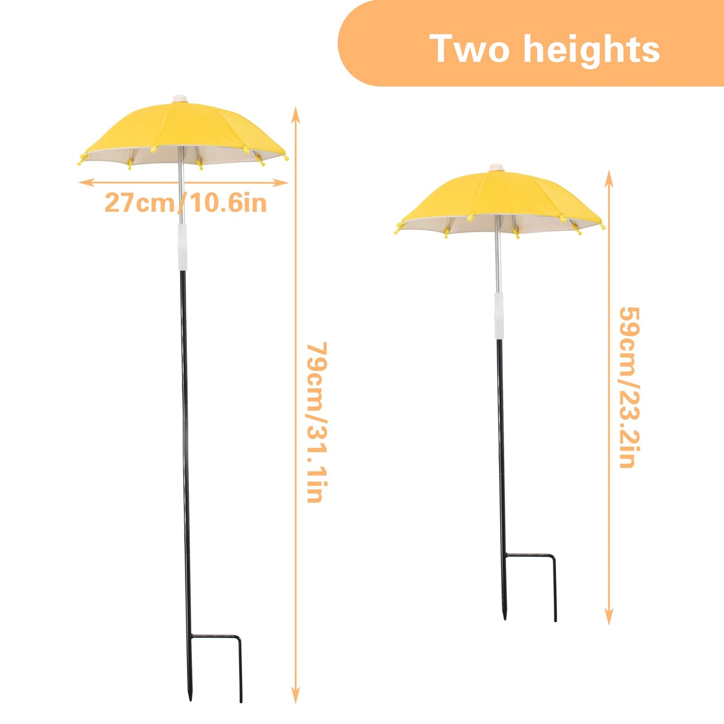 2 PCS Mini Plant Umbrellas, 10.6 Inch Diameter Small Mini Adjustable Height (23.2-31.1 Inch) Shade Umbrella for Outdoor Potted Plants Garden Bed Flower Pot Decor, Blue and Yellow