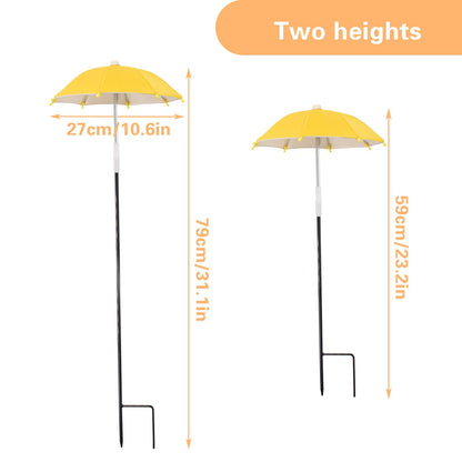 2 PCS Mini Plant Umbrellas, 10.6 Inch Diameter Small Mini Adjustable Height (23.2-31.1 Inch) Shade Umbrella for Outdoor Potted Plants Garden Bed Flower Pot Decor, Blue and Yellow
