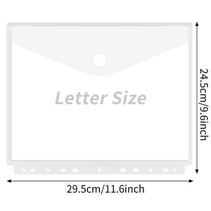 EOOUT 30Pcs Binder Folders, Binder Pockets, 11 Holes Clear Binder Organizer Poly Envelope with Hook and Loop Closure, Plastic Binder Folders for School and Office Supplies, Letter Size