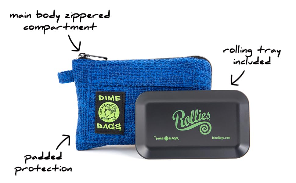 Dime Bags All-in-One Padded Pouch with Accessory Tray, Protective Case with Soft Velour Interior for Glass & Gear Storage & Travel, Durable Hemp-Polyester Fabric Exterior (7 Inch, Aqua)