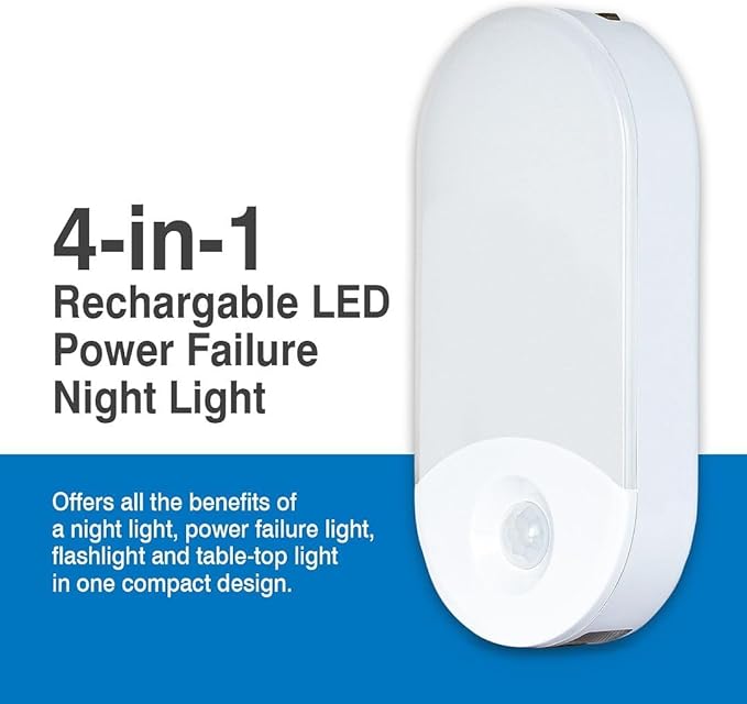 Camelion 3-Pack 4-in-1 Plug-in Power Failure Night Light,Motion and Light Sensor, Rechargeable Emergency Flashlight, Power Outage Light, Great for Emergency Preparedness, Hurricanes and Survival Kits