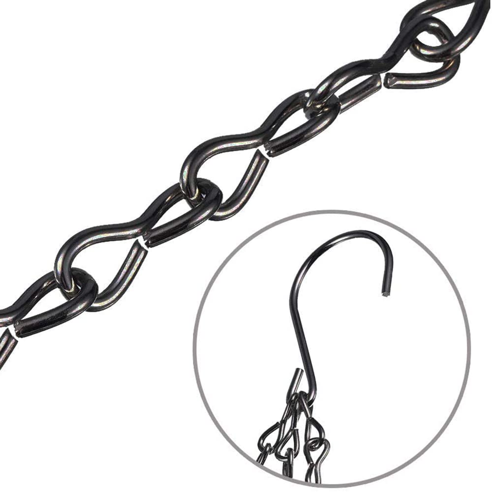 Andy's Orchids 4 Strand Metal Hanging Baskets Chain with Hooks, 4PCS 16inch Flower Plant Pot Chain, Indoor Outdoor Replacement Plant Hangers for Bird Feeders, Planters, Lanterns and Ornaments, Black