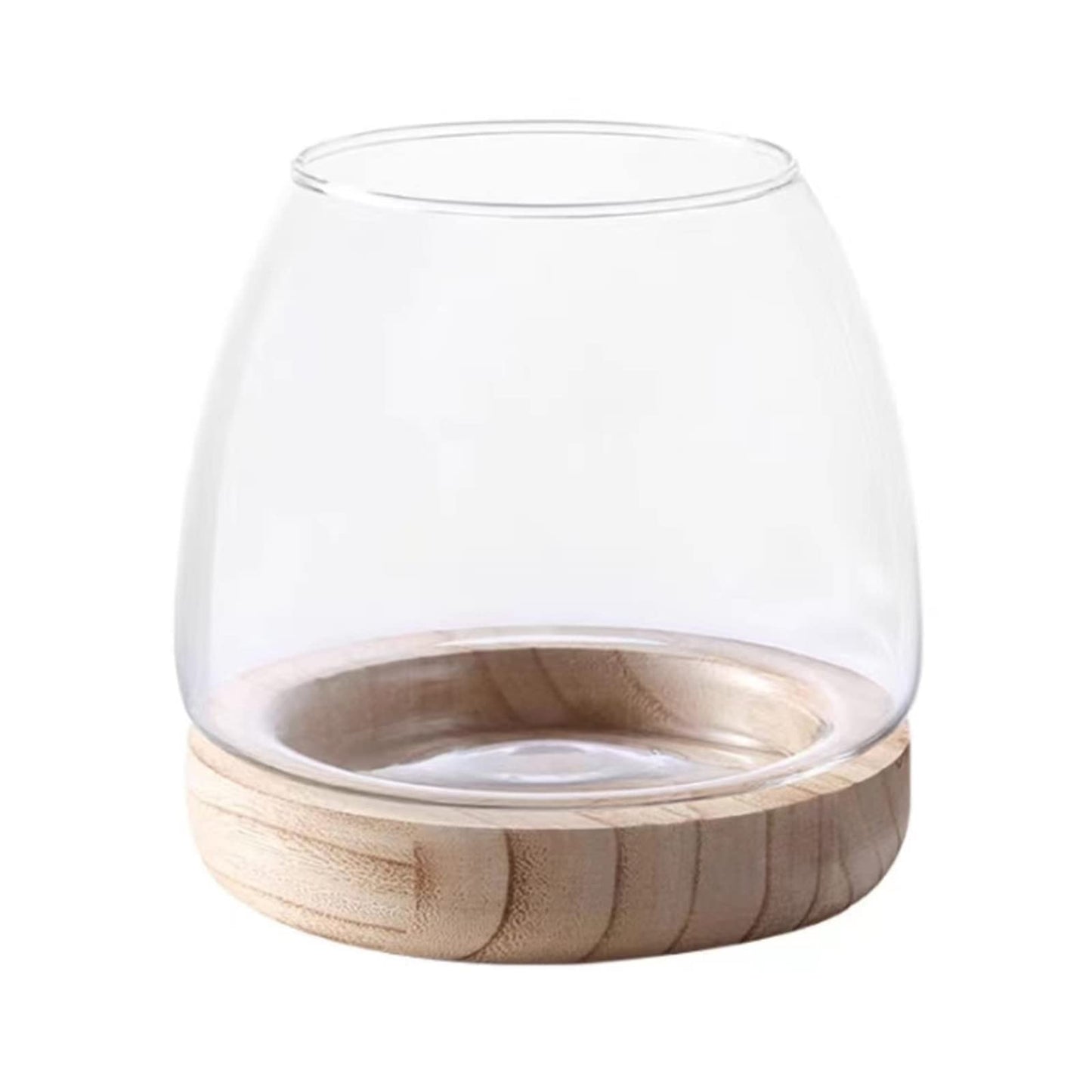 Asodomo Clear Glass Vase Fish Bowl Hydroponic Plant Vase with Wood Base Desktop Planter Terrarium Vases for Table Centerpiece Bedroom Living Room Home Office Decor (XL)