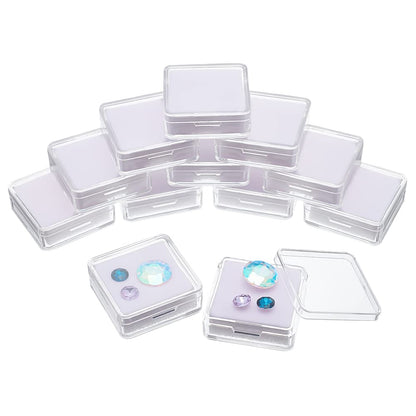 NBEADS 12 Pcs Gemstone Display Box, 1.6x1.6x0.6 Transparent Polystyrene Square Jewelry Display Container Diamond Storage Box with Clear Top Lids and White Sponge for Bare Stone Diamond