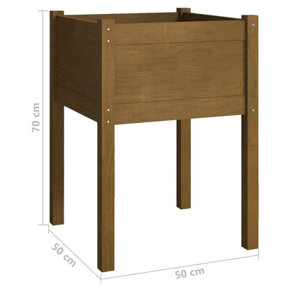 KHNLGFR Solid Pinewood Outdoor Planter Square Honey Brown Wooden Planter for Herbs and Plants 19.7x19.7x27.6 Inch for Garden and Balcony