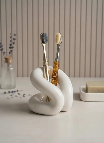 Bathroom Ceramics Toothbrush Holder Rope Knots Tooth Brushes Storage Holder Dressings Table Makeup Organizers Shelf Home Decors Multiple Brush Holder (B)