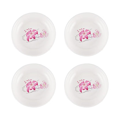 Autminia 4 Pack Saucer Dishes with Lily Pattern, Ceramic Dipping Bowls, 4 Inch Side Dishes Sauce Dishes for Sushi Sauce Snack, Porcelain Seasoning Dishes Appetizer Plates, Snack Serving Dishes
