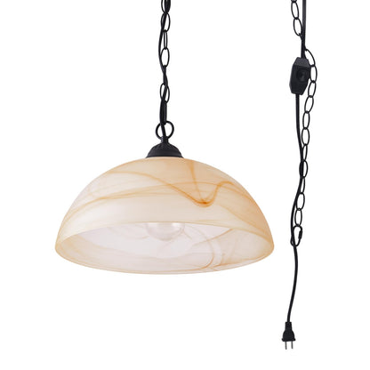 WEIYOUDJ Plug in Pendant Light Antique Alabaster Glass Shade Hanging Lamp with On/Off Switch,16.4Ft Cord & 14.7Ft Chain Dimmable Swag Light Fixture for Kitchen Sink Bar Nook