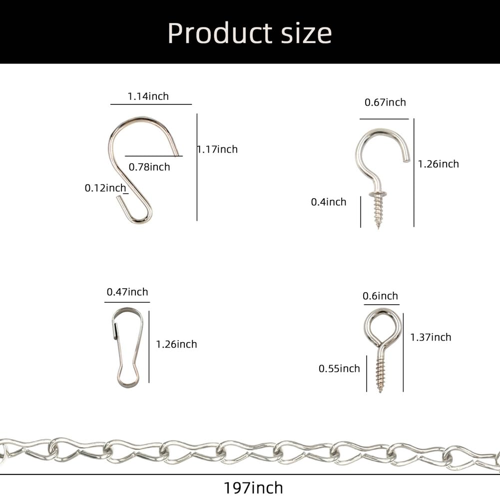 YINGFENG 197 Inch DIY Silver Hanging Basket Chains, Adjustable Length, Decorative Metal Chain with Hooks for Hanging Bird Feeders, Planters, Ornaments