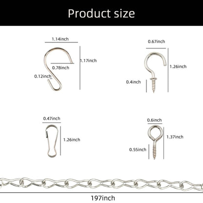 YINGFENG 197 Inch DIY Silver Hanging Basket Chains, Adjustable Length, Decorative Metal Chain with Hooks for Hanging Bird Feeders, Planters, Ornaments