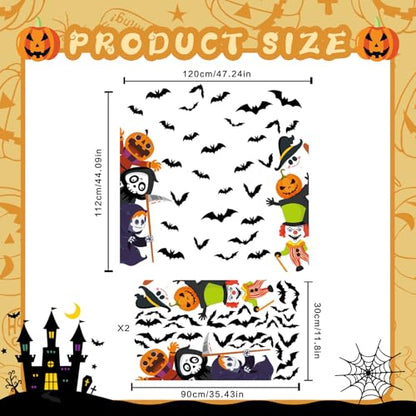 47 x 44 Inch Halloween Door Decals Cute Pumpkin Demon Expression Ghost Sticker Funny Halloween Decals for Window Wall Indoor Outdoor Party Decoration