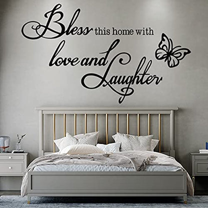 Wall Decal Wall Sticker Inspirational Quotes Bless This Home with Love and Laughter Wall Decal Wall Stickers for Bedroom Living Room Nursey Classroom Home Decor.