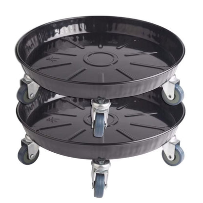ARTLINE Round Plant Stand with Lockable Wheels, Heavy Duty for Indoor Outdoor, Large Rolling Dolly Planter Caddy on Casters to Carry Potted Flower Pot, Round Metal Tray NO Holes, Black