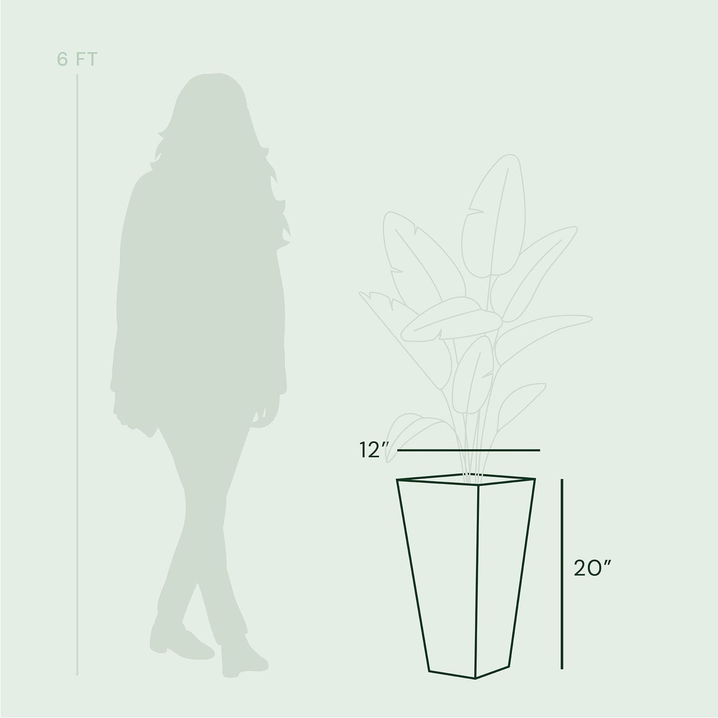 Bloem Tall Finley Tapered Square Planter: 20" - Cement Gray - Matte Textured Finish, 100% Recycled Plastic Pot, for Indoor and Outdoor Use, Gardening, 5 Gallon Capacity