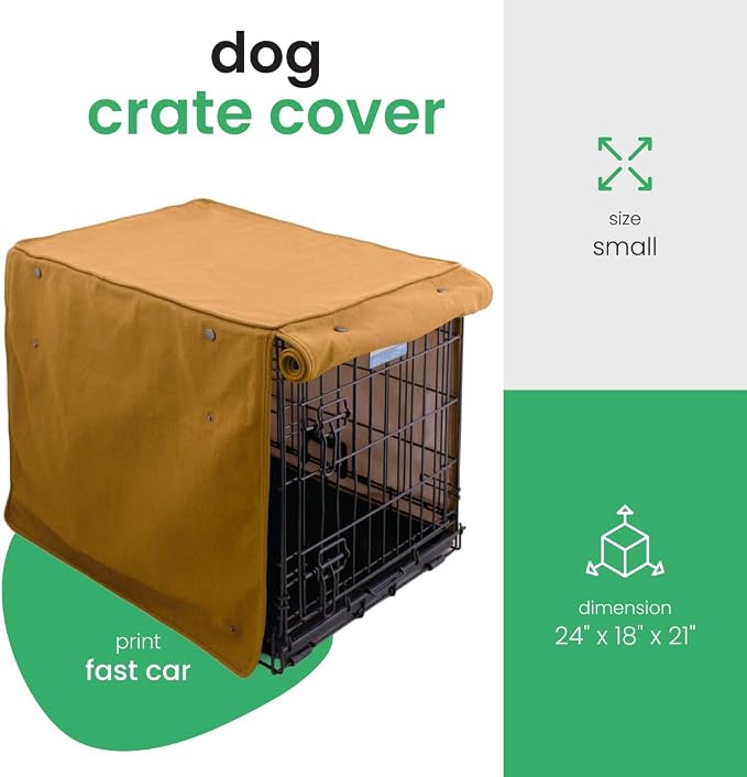 Molly Mutt Fast Car Dog Crate Cover, GOTS-Certified 100% Organic Cotton Canvas Cover for Dog or Puppy Kennel and Cage, Washable, Free of Harmful Chemicals, Small, Fits 24"x18"x21" Crate