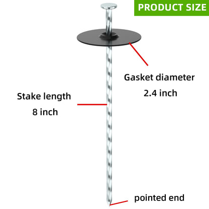 EISENSP 8 Inch Heavy Duty Landscape Stakes with Gasket Caps - 50 Sets Galvanized Spiral Garden Landscape Stakes Kit for Securing Weed Barrier Fabric, Artificial Turf, Tent and More