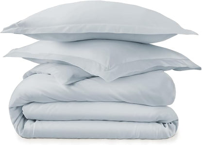 100% Organic Cotton Duvet Cover King Size - Naturally Soft Lightweight & Cooling Duvet Cover Set with Decorative Shams - Premium GOTS Certified 300 Thread Count Sateen Weave (Powder, King)