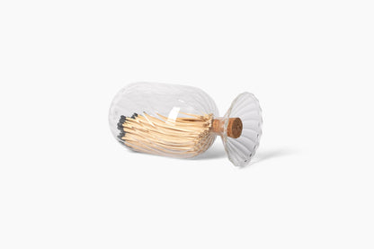 MILAVERA Premium Helix Glass Cloche - Decorative Jar with Striker. Holder for Long Matches for Candles, Fireplace, Bathroom Accessories, Bath Salts. Includes Attachable Match Striker. (No Matches)