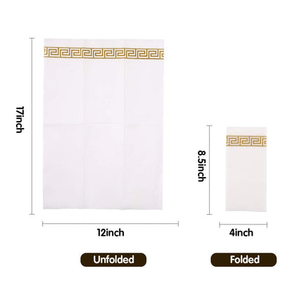 Vplus 200 PACK Guest Towels Disposable Bathroom, Decorative Bathroom Napkins, Soft and Absorbent Disposable Dinner Napkins Cloth Like for Kitchen, Parties, Weddings, Christmas Party（Gold)