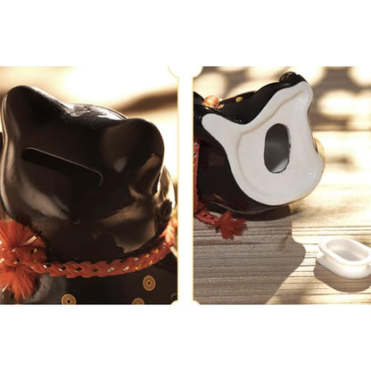 FANCYPUMPKIN 4.5 inch Lucky Cat Decoration Asian Good Fortune Cat - Glossy Black Ceramic Figurine