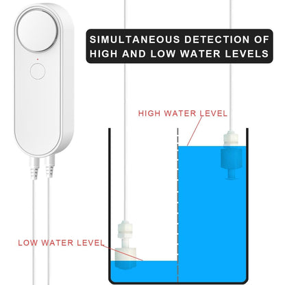 WiFi Water Level Detector with Dual Probe, Smart High/Low Water Level Sensor Alarms, Detached 16.4FT Detection Line, Left and Right Dual Alarms, Remote App Monitoring, Dual Alerts, AAA Battery Powered