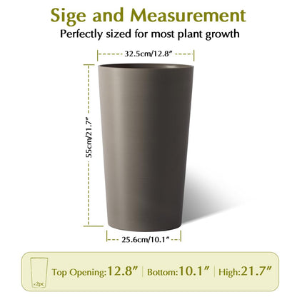 zzhugyin 2 Pack Tall 21.7 Inch Planter Pots, Modern Tapered Flower Pots for Indoor Outdoor Plants, Large Garden Patio Porch Planter Box (Brown)